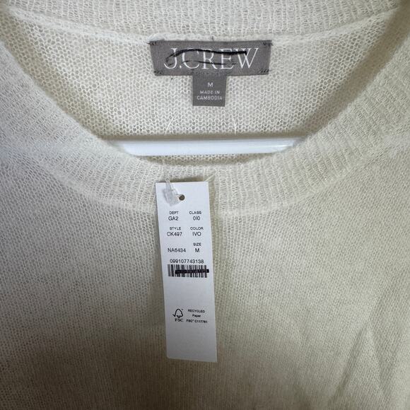 J.Crew Alpaca-Blend Oversized Sweater T-Shirt WMNS M White Crewneck Short Sleeve - Picture 3 of 6